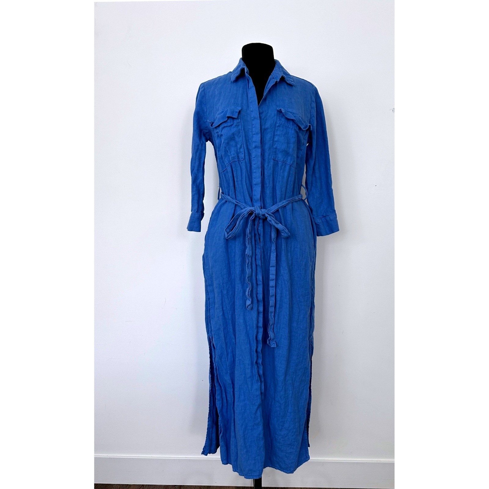 Lagence Cameron Shirt Dress S Cobalt Blue Linen Relaxed Luxury Travel Utility